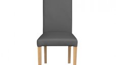 Scaun living TEO, picioare lemn natur, piele ecologica gri, 46x60x98 cm