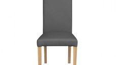 Scaun living TEO, picioare lemn natur, piele ecologica gri, 46x60x98 cm