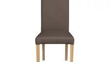 Scaun living TEO, picioare lemn natur, piele ecologica gri elefant, 46x60x98 cm