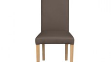 Scaun living TEO, picioare lemn natur, piele ecologica gri elefant, 46x60x98 cm
