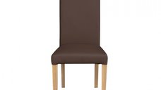 Scaun living TEO, picioare lemn natur, piele ecologica maro deschis, 46x60x98 cm