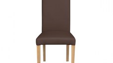 Scaun living TEO, picioare lemn natur, piele ecologica maro deschis, 46x60x98 cm