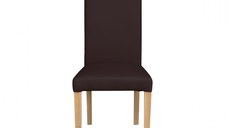 Scaun living TEO, picioare lemn natur, piele ecologica maro inchis, 46x60x98 cm