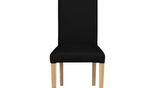 Scaun living TEO, picioare lemn natur, piele ecologica negru, 46x60x98 cm