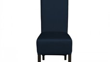 Scaun pentru living Vanessa, cu picioare din lemn wenge, tapiterie din piele ecologica albastra, dimensiuni 47x60x110 cm