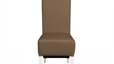 Scaun Vanessa pentru living, picioare din lemn alb, tapiterie din piele ecologica cappuccino, dimensiuni 47x60x110 cm
