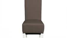 Scaun Vanessa pentru living, picioare din lemn alb, tapiterie din piele ecologica gri elefant, dimensiuni 47x60x110 cm