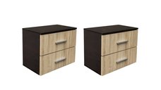Set 2 Noptiere ALMA, 2 sertare, sonoma inchis + deschis, 50x30x42 cm