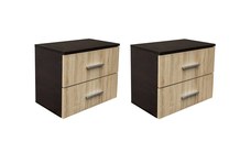 Set 2 Noptiere ALMA, 2 sertare, sonoma inchis + deschis, 50x30x42 cm