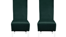 Set 2 scaune de living Vanessa cu picioare din lemn alb si stofa verde smarald, dimensiuni 47x60x110 cm