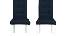 Set 2 scaune living TEO LUX, picioare lemn alb, piele ecologica albastru, 46x60x98 cm