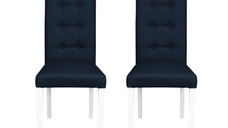 Set 2 scaune living TEO LUX, picioare lemn alb, piele ecologica albastru, 46x60x98 cm