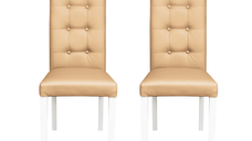 Set 2 scaune living TEO LUX, picioare lemn alb, piele ecologica bej, 46x60x98 cm