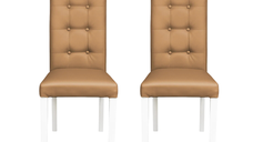 Set 2 scaune living TEO LUX, picioare lemn alb, piele ecologica bej inchis, 46x60x98 cm