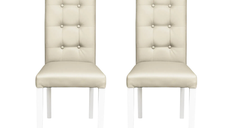 Set 2 scaune living TEO LUX, picioare lemn alb, piele ecologica crem, 46x60x98 cm