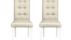 Set 2 scaune living TEO LUX, picioare lemn alb, piele ecologica crem, 46x60x98 cm