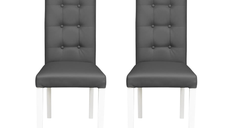 Set 2 scaune living TEO LUX, picioare lemn alb, piele ecologica gri, 46x60x98 cm
