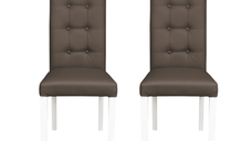 Set 2 scaune living TEO LUX, picioare lemn alb, piele ecologica gri elefant, 46x60x98 cm