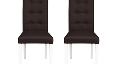 Set 2 scaune living TEO LUX, picioare lemn alb, piele ecologica maro inchis, 46x60x98 cm