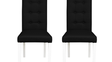 Set 2 scaune living TEO LUX, picioare lemn alb, piele ecologica negru, 46x60x98 cm