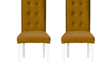 Set 2 scaune living TEO LUX, picioare lemn alb, stofa galben, 46x60x98 cm