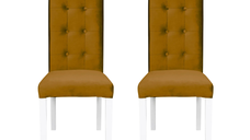 Set 2 scaune living TEO LUX, picioare lemn alb, stofa galben, 46x60x98 cm