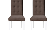 Set 2 scaune living TEO LUX, picioare lemn alb, stofa maro, 46x60x98 cm