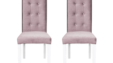 Set 2 scaune living TEO LUX, picioare lemn alb, stofa roz pudra, 46x60x98 cm