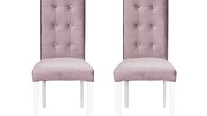 Set 2 scaune living TEO LUX, picioare lemn alb, stofa roz pudra, 46x60x98 cm
