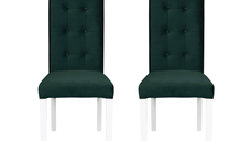 Set 2 scaune living TEO LUX, picioare lemn alb, stofa verde smarald, 46x60x98 cm