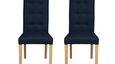 Set 2 scaune living TEO LUX, picioare lemn natur, piele ecologica albastru, 46x60x98 cm