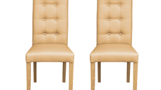 Set 2 scaune living TEO LUX, picioare lemn natur, piele ecologica bej, 46x60x98 cm