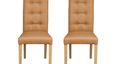 Set 2 scaune living TEO LUX, picioare lemn natur, piele ecologica bej inchis, 46x60x98 cm