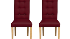 Set 2 scaune living TEO LUX, picioare lemn natur, piele ecologica bordo, 46x60x98 cm