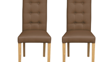 Set 2 scaune living TEO LUX, picioare lemn natur, piele ecologica cappuccino, 46x60x98 cm