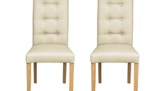 Set 2 scaune living TEO LUX, picioare lemn natur, piele ecologica crem, 46x60x98 cm