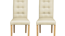 Set 2 scaune living TEO LUX, picioare lemn natur, piele ecologica crem, 46x60x98 cm