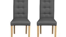 Set 2 scaune living TEO LUX, picioare lemn natur, piele ecologica gri, 46x60x98 cm