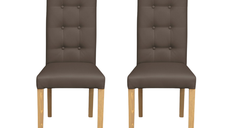 Set 2 scaune living TEO LUX, picioare lemn natur, piele ecologica gri elefant, 46x60x98 cm