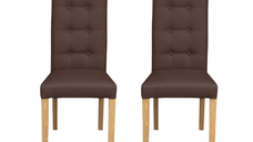 Set 2 scaune living TEO LUX, picioare lemn natur, piele ecologica maro deschis, 46x60x98 cm