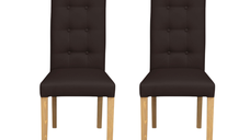 Set 2 scaune living TEO LUX, picioare lemn natur, piele ecologica maro inchis, 46x60x98 cm