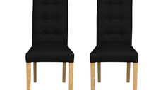 Set 2 scaune living TEO LUX, picioare lemn natur, piele ecologica negru, 46x60x98 cm