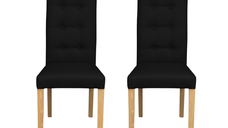 Set 2 scaune living TEO LUX, picioare lemn natur, piele ecologica negru, 46x60x98 cm