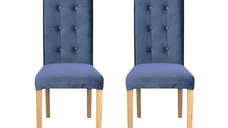 Set 2 scaune living TEO LUX, picioare lemn natur, stofa albastru deschis, 46x60x98 cm