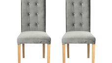 Set 2 scaune living TEO LUX, picioare lemn natur, stofa bej, 46x60x98 cm