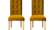 Set 2 scaune living TEO LUX, picioare lemn natur, stofa galben, 46x60x98 cm