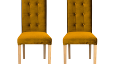 Set 2 scaune living TEO LUX, picioare lemn natur, stofa galben, 46x60x98 cm