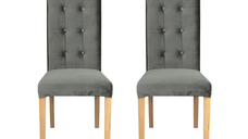 Set 2 scaune living TEO LUX, picioare lemn natur, stofa gri deschis, 46x60x98 cm