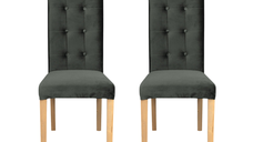 Set 2 scaune living TEO LUX, picioare lemn natur, stofa gri inchis, 46x60x98 cm