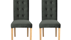 Set 2 scaune living TEO LUX, picioare lemn natur, stofa gri inchis, 46x60x98 cm